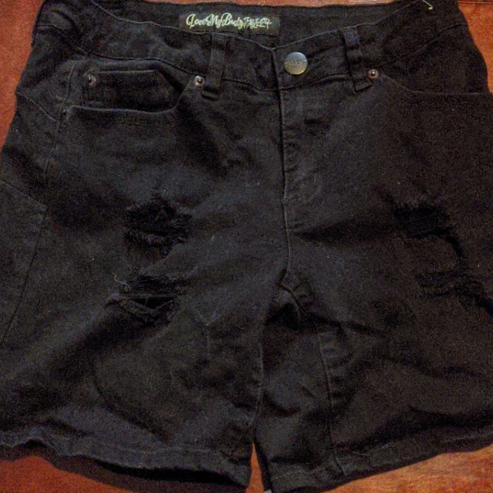 Distressed Black Jean Shorts